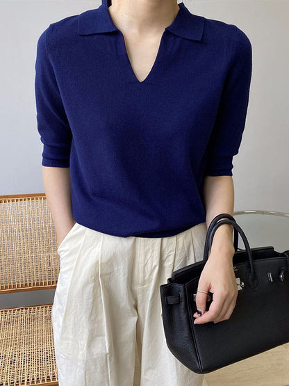7 Colors Urban Color Half Sleeves Knitting Shirt Top