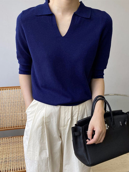 7 Colors Urban Color Half Sleeves Knitting Shirt Top