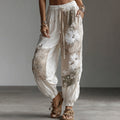 Women's Retro Floral Patchwork Art Casual Pocket Pants elevenforest