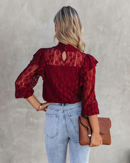 Summer Vacation New Gouhua Hollow Lace Lotus Long Sleeve Blouses