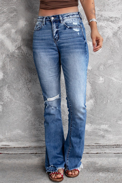 Ripped High Waist Regular Denim Jeans