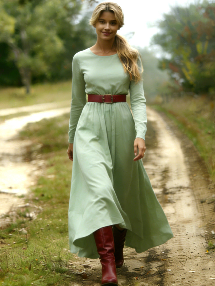 Comstylish Women's Retro Casual Solid Color Dress