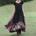 Women's Vintage Pink Rose And Plaid Patchwork Short-sleeved Dress elevenforest