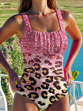 Pink and Gold Leopard Print Gradient Women's Summer Beach Halter Top And Solid Color Triangle Briefs Tankini Set