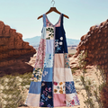 Women's Bohemian Floral Patchwork Art Vintage Linen Tank Dress elevenforest