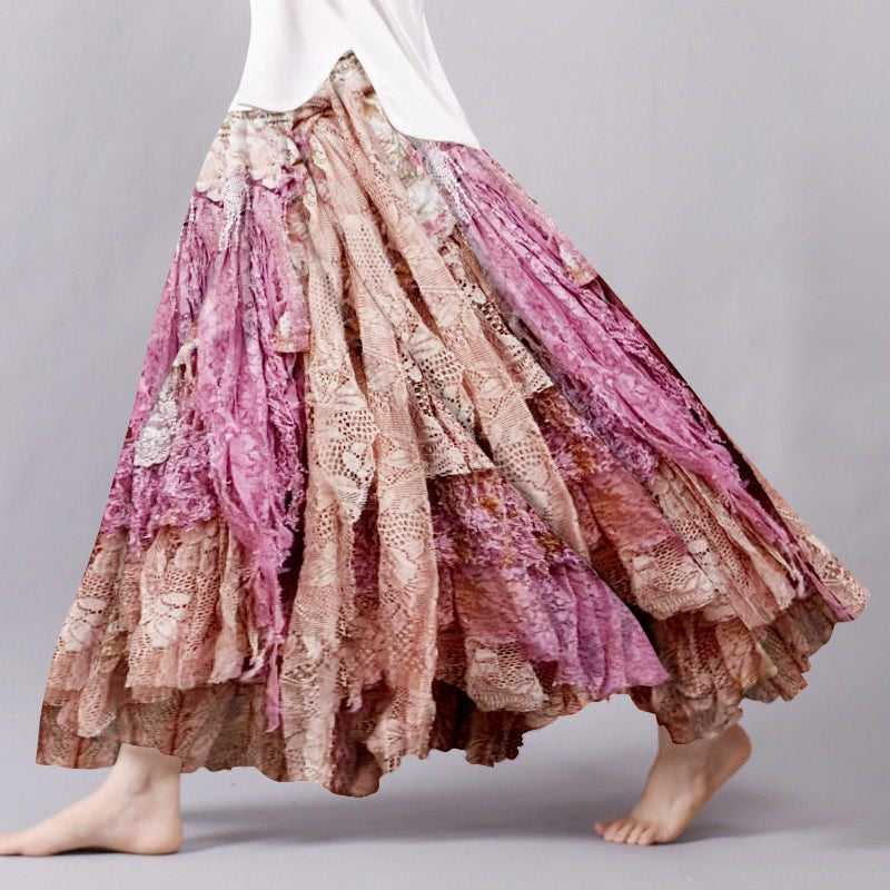 Vintage Lace Boho Flowy Wide Skirt elevenforest