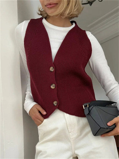 Tossy Knit V Neck Tank Top New Button Down Vest Sleeveless Slim Going Out Beach Holiday Tops for Lady