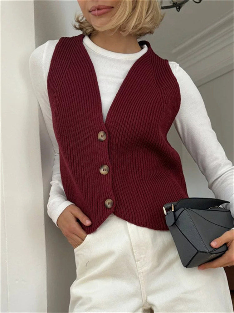 Tossy Knit V Neck Tank Top New Button Down Vest Sleeveless Slim Going Out Beach Holiday Tops for Lady