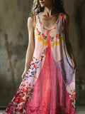 Vintage Floral Lace Patchwork Art Women's Linen Vest Dress elevenforest