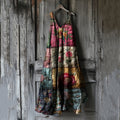 Women's Vintage Floral Patchwork Cotton And Linen Dress elevenforest