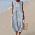 Women's Striped Print Tank Midi Dress elevenforest