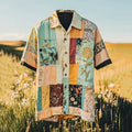 Men's Retro Floral Patchwork Contrast Color Linen Casual Shirt elevenforest