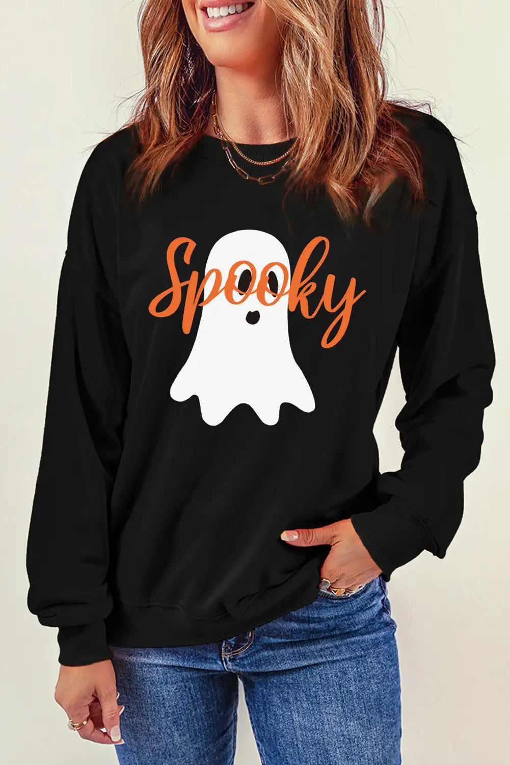 Spooky Ghost Print Crewneck Sweatshirt