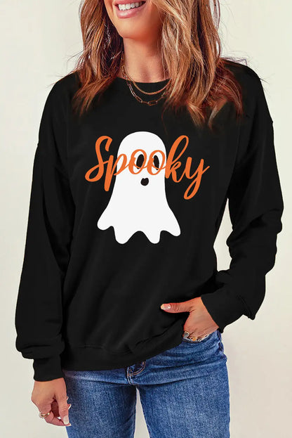 Spooky Ghost Print Crewneck Sweatshirt