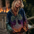 Women's Classic Viking Tree Of Life With Floral Art Gradient Comfort Hoodie elevenforest