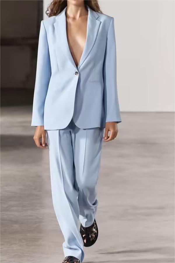 Spring Straight Cut Blazer Vertical Straight Leg Pants Suit – and Stylish Outfit for