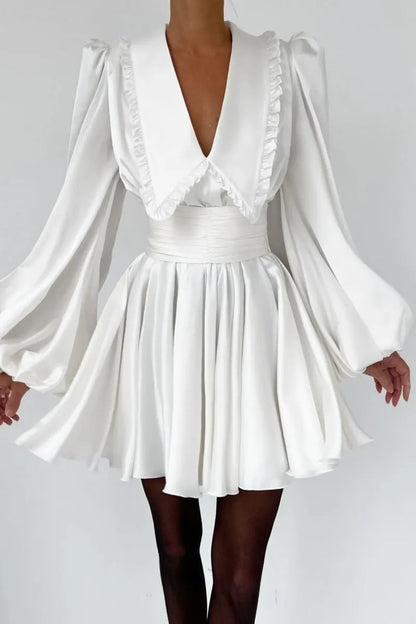 Milena V-neck Lantern Sleeve Mini Dress