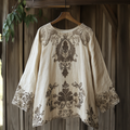 Vintage Baroque Print Crew Neck Linen Blend T-shirt elevenforest