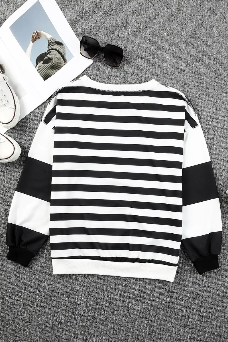 Striped Drop Shoulder Sweatshirt in Black