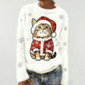 Comstylish Women's Cute Cat Snowflake Embroidery Pattern Cozy Knit Sweater