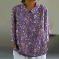 Women's Vintage  Tranquil Spring Lovely Floral Art Print Design Lapel Shirt elevenforest