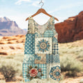Women's Floral Patchwork Art Linen Tank Top elevenforest