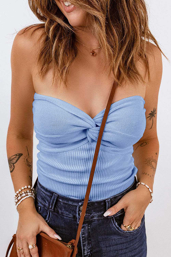 Tube Knit Ribbed Slim Backless Tank Top