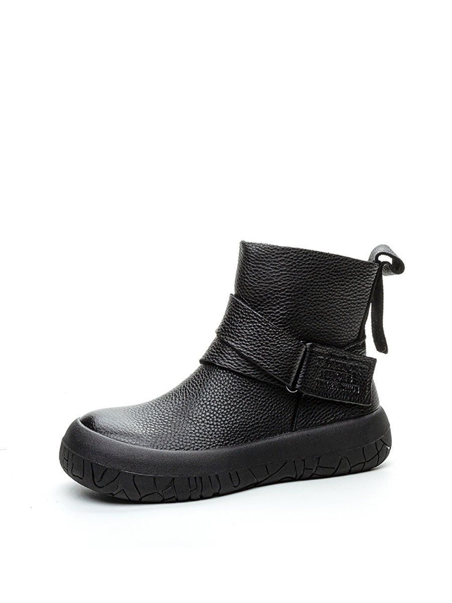 Genuine Leather Spliced Flat Ankle Boots Av1039
