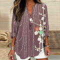 Comstylish Japanese Line Art Floral V-neck Cotton And Linen Top