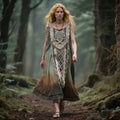 Women's Vintage Viking Wolf Weave Ombre Dress elevenforest