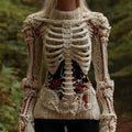 Comstylish Vintage Skull Human Anatomy Rose Art Knit Turtleneck Sweater