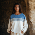 Vintage Greek Key Art Embroidered Linen Blend T-shirt elevenforest