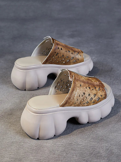 Summer Leather Spliced Platfrom Slippers Cv1033