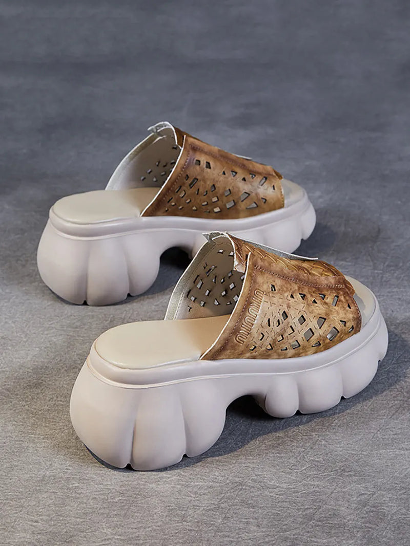 Summer Leather Spliced Platfrom Slippers Cv1033
