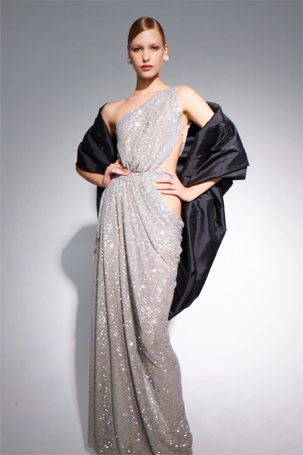 Sequin One-shoulder Split Maxi Dress