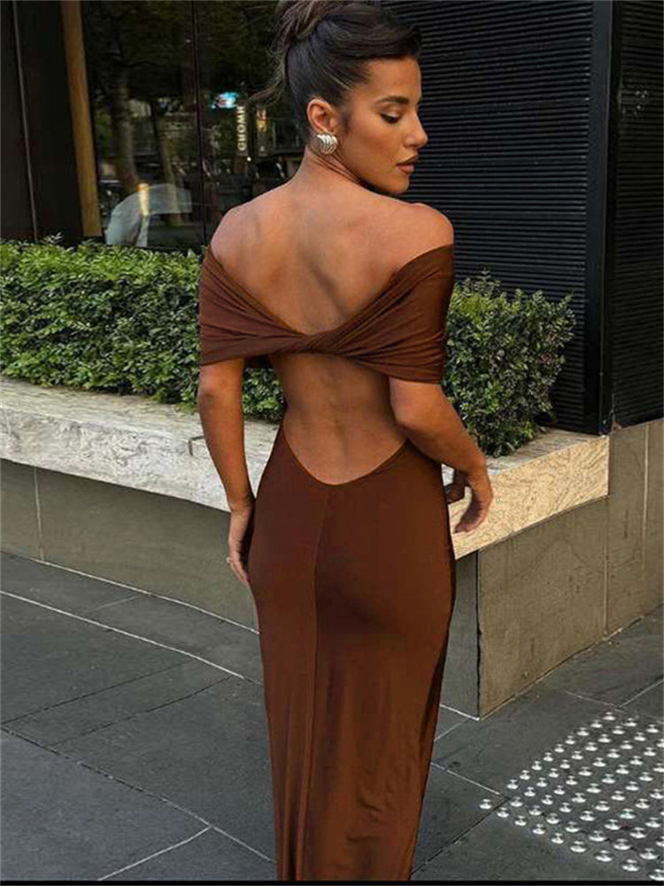 Tossy Pleated Off-shoulder Long Dress for Twist Backless Patchwork Party Dress Summer Maxi Dress New