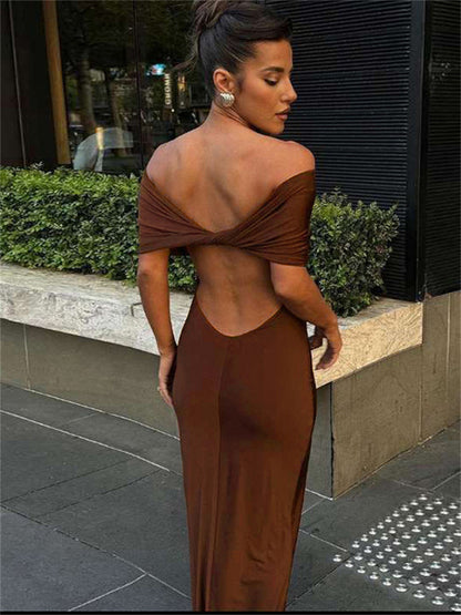 Tossy Pleated Off-shoulder Long Dress for Twist Backless Patchwork Party Dress Summer Maxi Dress New