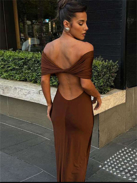 Tossy Pleated Off-shoulder Long Dress for Twist Backless Patchwork Party Dress Summer Maxi Dress New