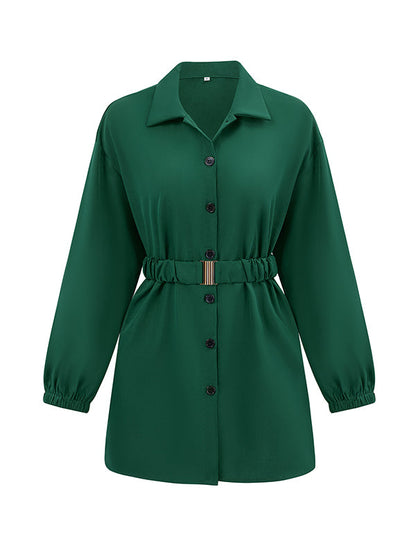 Loose Belted Color Lapel Blouses&shirts Tops Shirts Tops