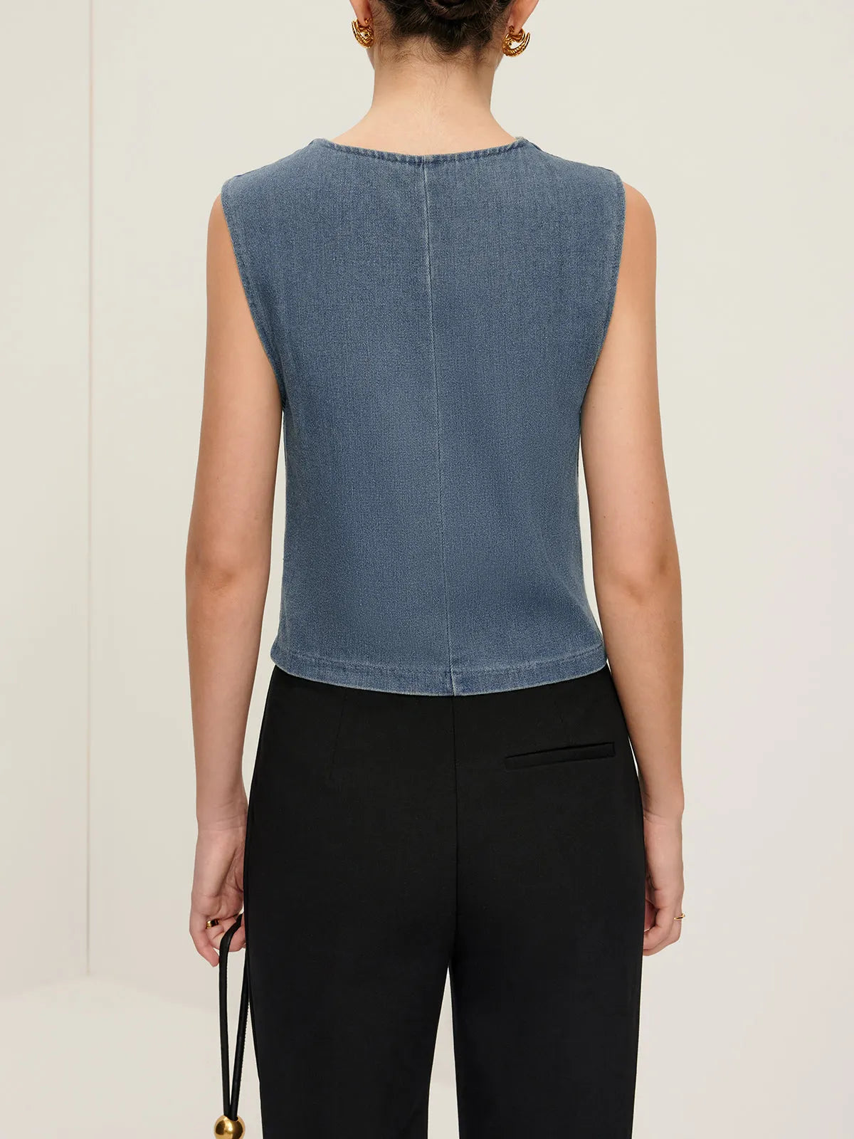 V-neck Piping Button Denim Vest
