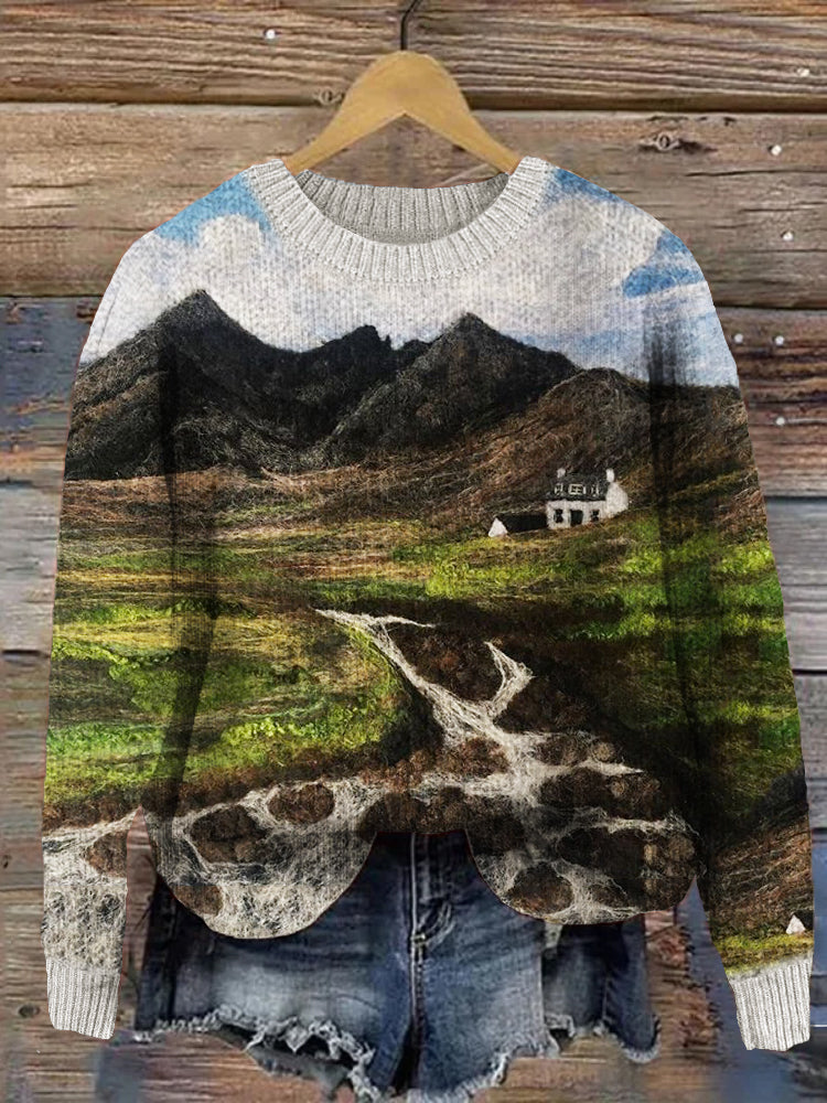 Scotland Black Cuillins Landscape Felt Cozy Sweater artswardrobe