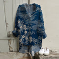 Women Floral Art Button Down Casual Woven Tunic elevenforest