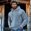 Men'S Waffle Knit Pattern Hooded Sweater elevenforest