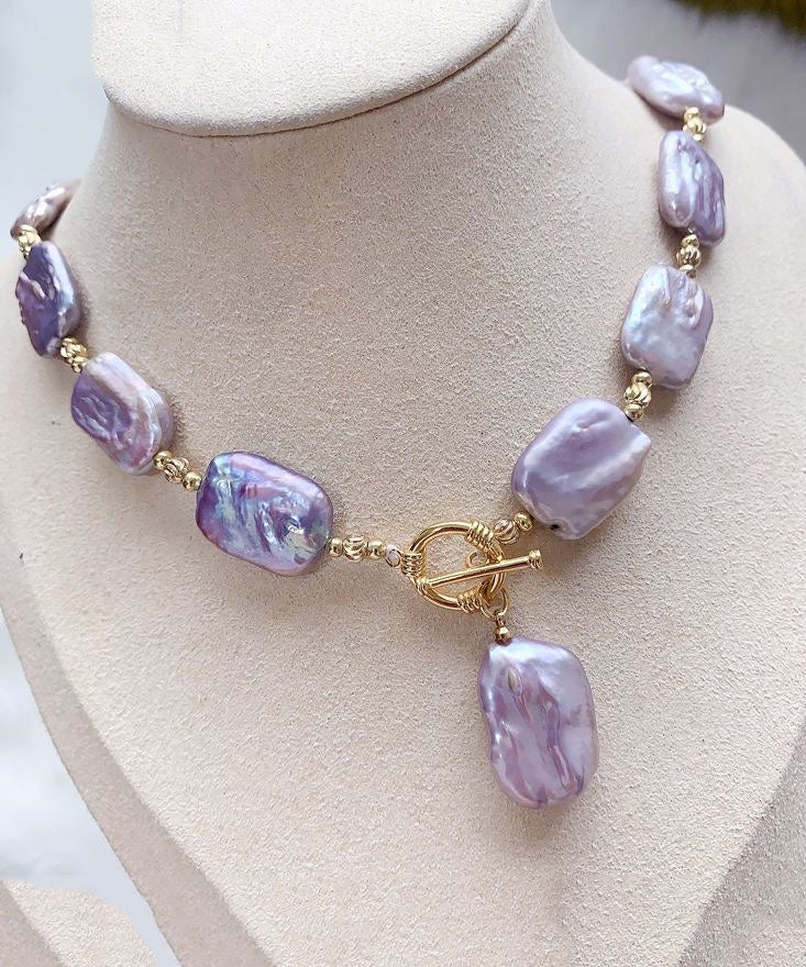 Purple Sterling Silver Overgild Pearl Pendant Necklace