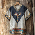 Ancient Egyptian Eye Of Horus Inspired V Neck Linen T Shirt elevenforest