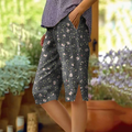Comstylish Retro Bohemian Style Floral Pattern Art Graphics Cozy Linen Shorts
