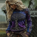Women's Classic Viking Tree Of Life With Celtic Knot Art Gradient Comfort Sweatshirt elevenforest