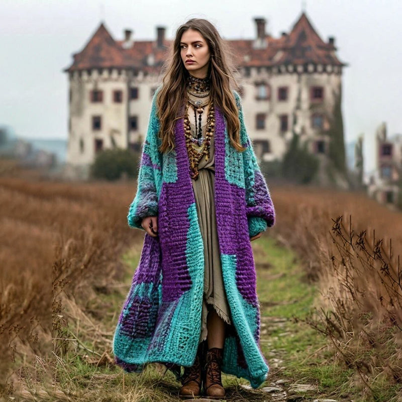Women's Boho Geometric Contrast Color Comfortable Thick Cardigan elevenforest