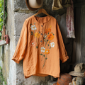 Retro Floral Half Button Casual Long Sleeve Henley Shirts elevenforest
