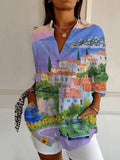Spring Geometric Printed Women's Linen Blouse elevenforest